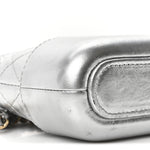 Metallic Lambskin Calfskin Quilted Small Gabrielle Clutch With Chain Silver