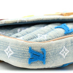 Embroidered Monogram Denim New Wave Chain Pochette Blue