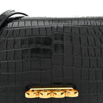 Calfskin Crocodile Embossed Four Ring Knuckle Crossbody Bag Black