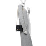 Calfskin Small Twin Skull Chain Crossbody Black