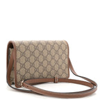 GG Supreme Monogram Textured Calfskin Emblem Super Mini Shoulder Bag Beige Dark Brown
