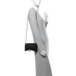 Shiny Calfskin Crocodile Embossed Hourglass Chain Bag Black