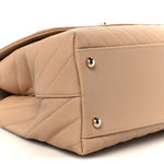 Caviar Chevron Quilted Small Coco Handle Flap Beige