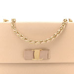 Printed Calfskin Vara Bow Chain Flap Crossbody Beige