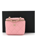 Caviar Quilted Mini Vanity Case With Chain Pink