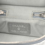 Metallic Caviar Quilted Mini Top Handle Vanity With Chain Silver