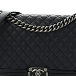 Goatskin Quilted Patent New Medium Duo Boy Flap Black
