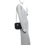 Lambskin Quilted Half Moon Flap Black