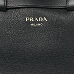 Soft Grain Calfskin Small Double Belt Tote Black