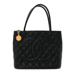 Caviar Quilted Medallion Tote Black