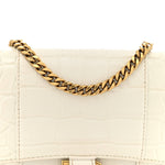 Shiny Calfskin Crocodile Embossed Hourglass Chain Bag White