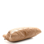 Glazed Calfskin Quilted Coco Pleats Chain Clutch Brown