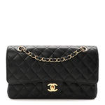 Caviar Quilted Medium Double Flap Black