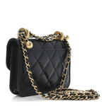Calfskin Quilted Perfect Fit Coin Purse With Chain Black
