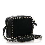 Calfskin Suede Rockstud Camera Crossbody Bag Black