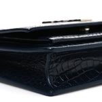 Calfskin Crocodile Embossed Monogram Sunset Chain Wallet New Cobalt