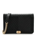 Lambskin Chevron Boy Wallet On Chain WOC Black