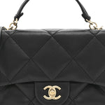 Lambskin Quilted Small Easy Carry Flap Black