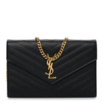 Grain De Poudre Matelasse Chevron Monogram Chain Wallet Black