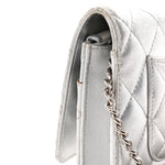Metallic Lambskin Quilted Wallet On Chain WOC Silver
