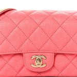 Iridescent Caviar Quilted Mini Flap With Thick Strap Pink Beige