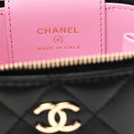 Lambskin Quilted Top Handle Mini Vanity Case With Chain Black Pink