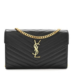 Grain De Poudre Matelasse Chevron Monogram Chain Wallet Black