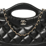 Shiny Crumpled Calfskin Quilted Nano 31 Shopping Bag Black