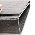 Calfskin Crocodile Embossed Medium Classic Monogram Kate Tassel Satchel Storm