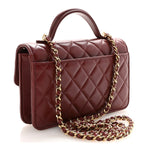 Lambskin Quilted Top Handle Clutch With Chain Burgundy
