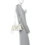 Semi Shiny Calfskin Crocodile Embossed Neo Classic Silver Hardware Nano City Crossbody White