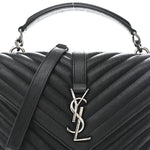 Sheepskin Matelasse Chevron Monogram Medium College Bag Black