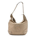 Metallic Pebbled Calfskin Medium Soho Chain Hobo Golden Beige