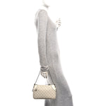 GG Supreme Monogram Textured Calfskin Small Emblem Shoulder Bag Beige Mystic White
