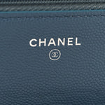 Shiny Caviar Quilted Enamel CC Wallet On Chain WOC Blue