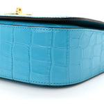 Deep Calfskin Crocodile Embossed Small Darley Azure