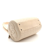 Lambskin Quilted CC Chocolate Bar Barrel Bag Beige