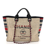 Striped Canvas Medium Deauville Tote Beige