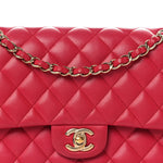 Lambskin Quilted Medium Double Flap Red