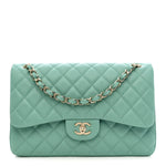 Caviar Quilted Jumbo Double Flap Light Green