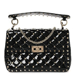 Patent Medium Rockstud Spike Shoulder Bag Black