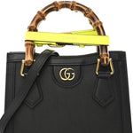 Wonka Grain Calfskin Mini Diana Tote Bag Black Yellow Fluo