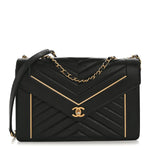 Lambskin Reversed Chevron Quilted Flap Black