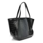 Calfskin Crocodile Embossed Greca Goddess Tote Bag Black