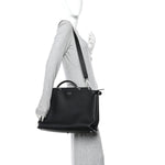 Cuoio Romano Selleria Vitello Grace Glazed Fabric FF 1974 Large Peekaboo Iconic Essential Satchel Black