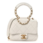 Lambskin Quilted Small Circular Handle Bag White