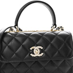 Lambskin Crystal Quilted Mini Trendy CC Dual Handle Flap Bag Black