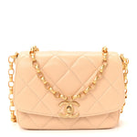 Lambskin Quilted CC Coin Flap Bag Beige