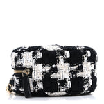 Tweed Quilted Round Clutch With Chain Black Ecru White