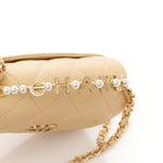 Lambskin Quilted Pearl Top Handle Flap With Chain Beige